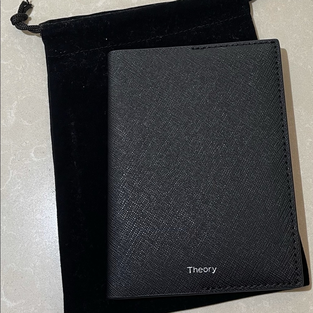 Theory black grain leather passport case